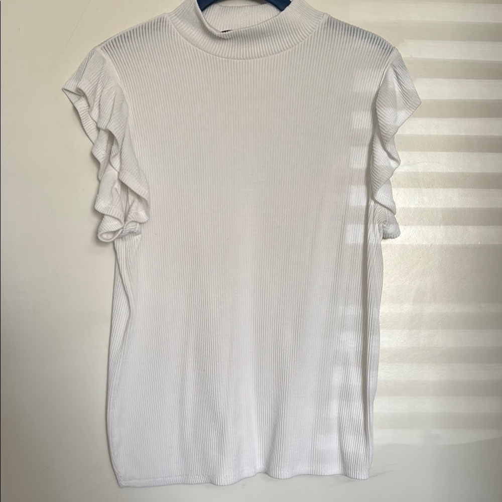 White Ruffled Sleeve Top